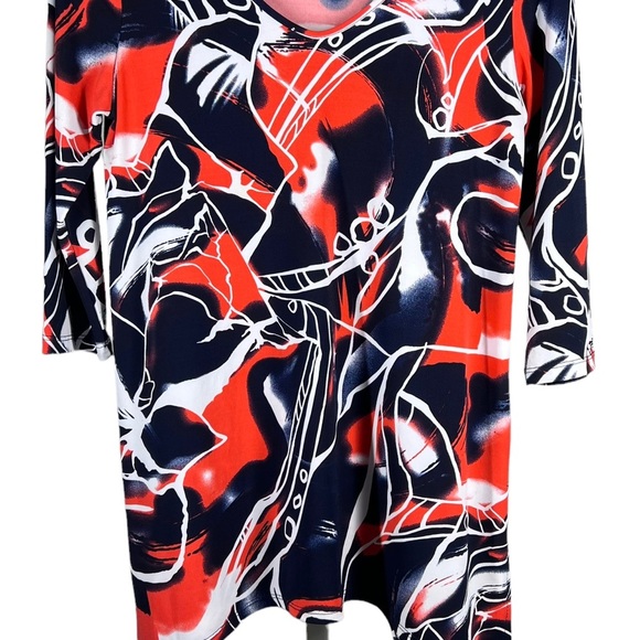 CLARA Sun Woo Women’s Sz XS Artsy Print Tunic Top Asymmetrical Hem - Picture 2 of 5